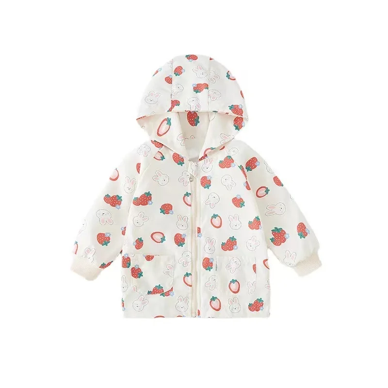 

2024 new Autumn Winter Children Fleece Windbreaker Jacket Cartoon Printed Hooded Zipper Outerwear Boy Girl Outdoor Jacket Coat