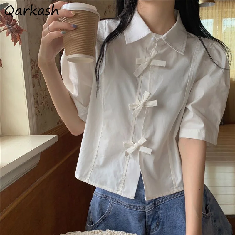 

Shirts Women Sweet Puff Sleeve Vintage College Solid All-match Casual Korean Style Princess Temperament Fashion Ulzzang Classic