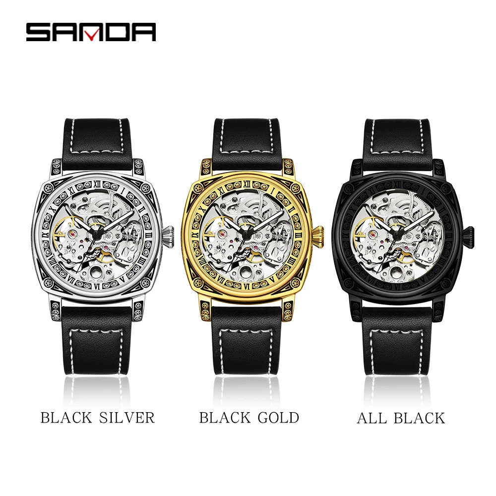 Sanda 2024 New Watch Men\'s Hollow Mechanical Watch Fashion 7013 Fully Automatic Mechanical Watch Men\'s Waterproof Watch