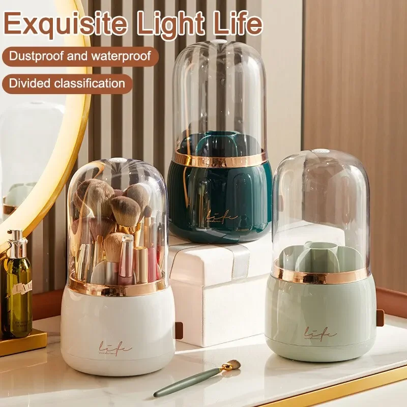 

1PC Makeup Brush Storage Bucket Dustproof Hose Cover Partition Can Rotate The Pen Holder Transparent Box Desktop