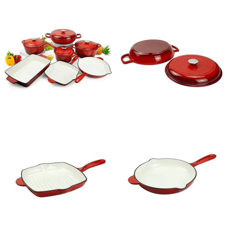 Factory Sale Hot Sale Gift 11 Pcs Cast Iron Colorful Enamel Coating Casseroles Sets Dutch Oven Fry Pan for Home Use