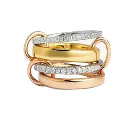 Brass  AAA Zircon Multi Color Link Chain Rings Women Jewlery Designer T Show Club Cocktail Party Rare Japan Korean INS