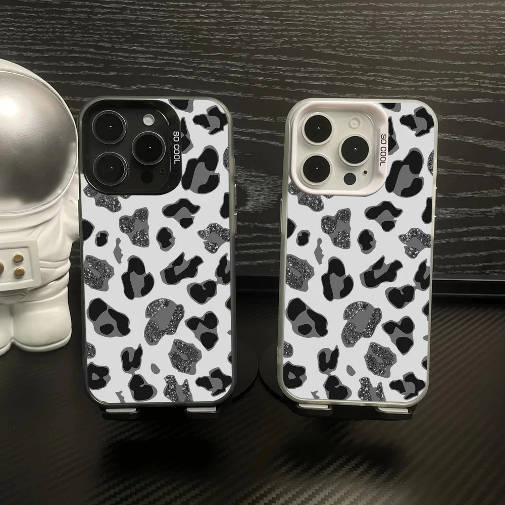 

Luxury Leopard Print Phone Case IMD Color Silver Shell For IPhone 16 15 14 13 12 Pro Max Plus