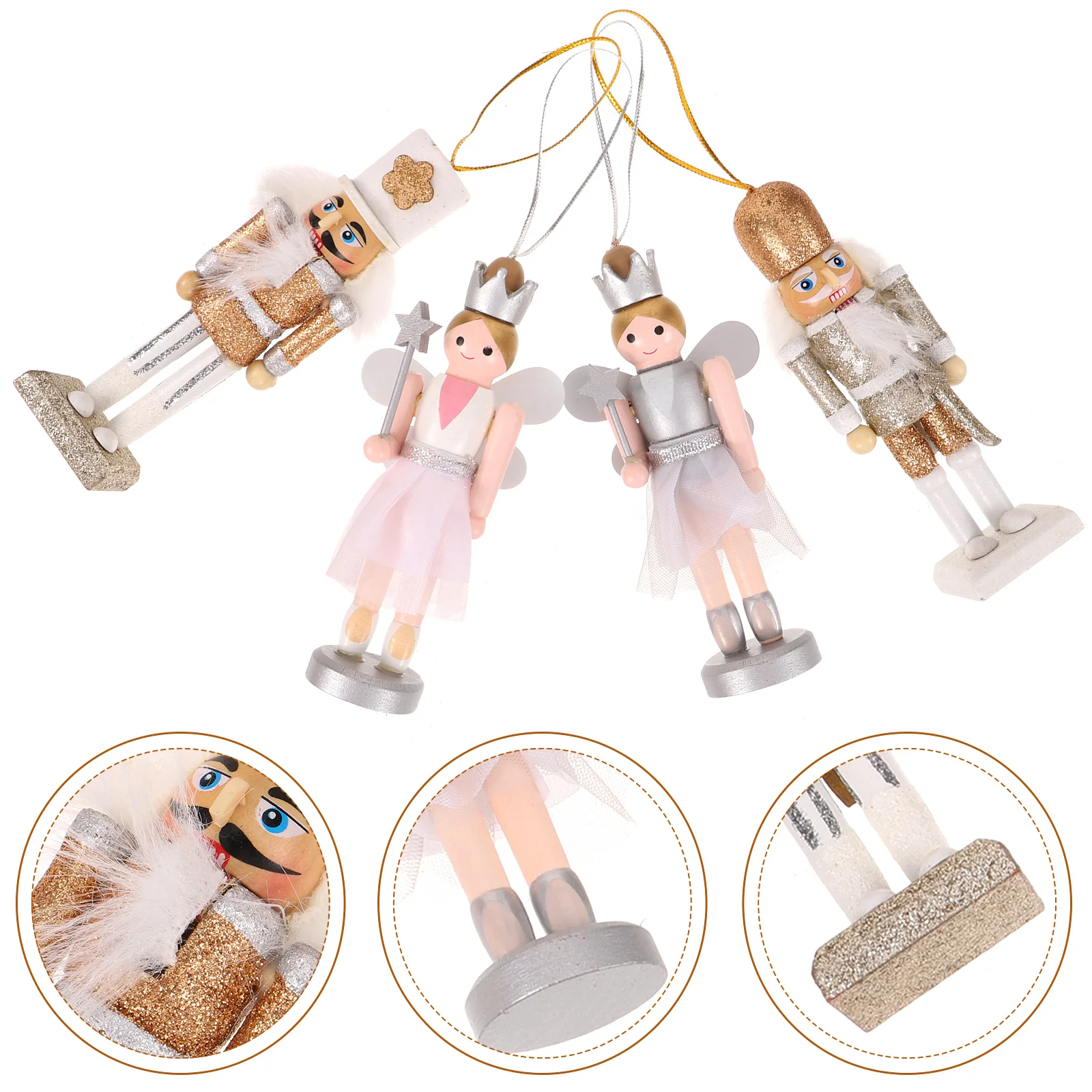Hanging Xmas Nutcracker Soldier Decoration Wooden Nutcracker Girl Puppet Decor
