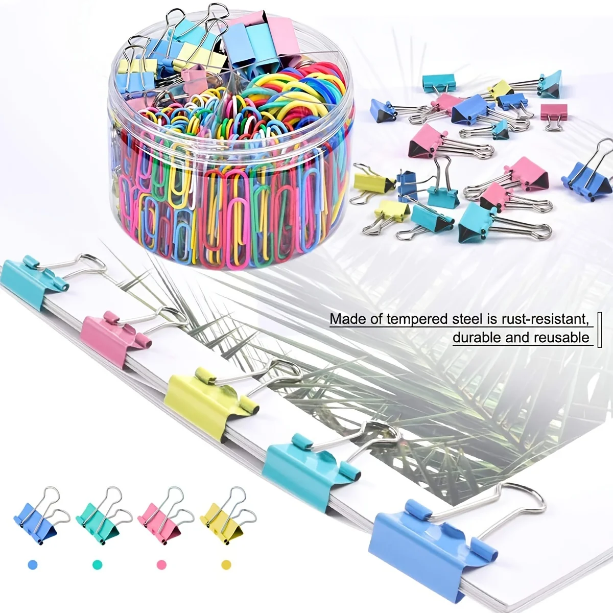 240PCS Paperclip Binder Color Office Clip Set Multi Size Office & School Supplies Rubber Band Document Sorting