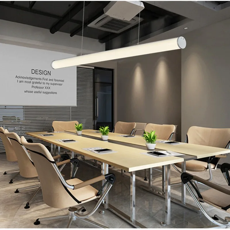 

Designer Minimalist Pendant Light LED Round Tube Long Strip Hanging Line Lamp Mall Gym Office School Building Ceiling Chandelier