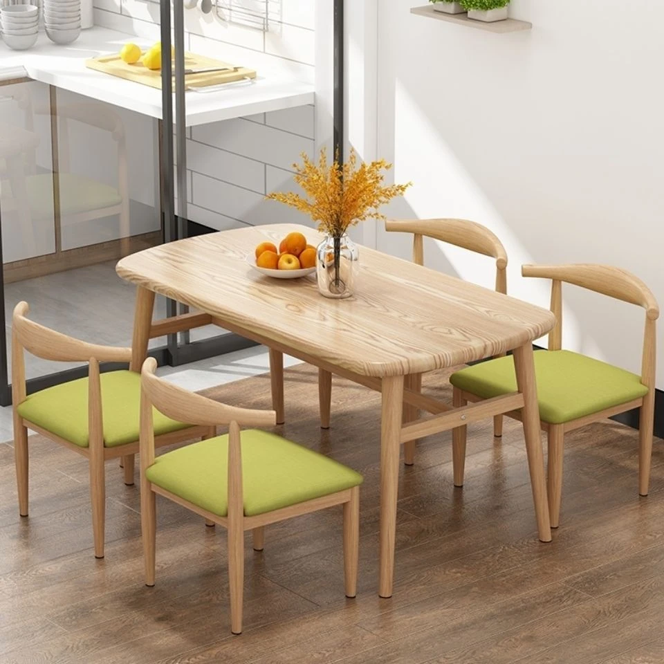 #Modern Simple Foldable 4-Person Wood Dining Table Chair Set With Induction Cooker Function For Home Bar Restaurant Hotel Use