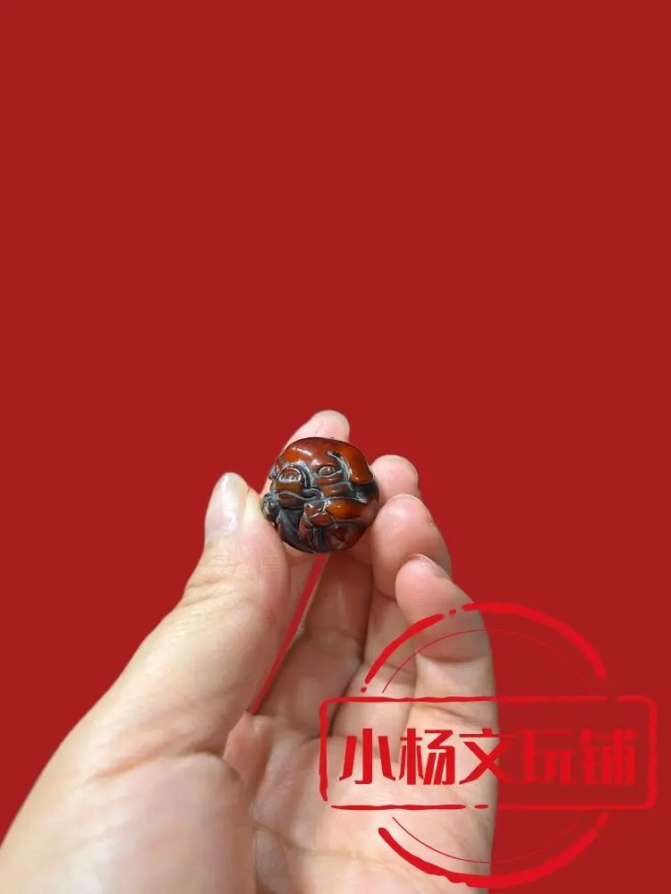 Ox horn Carved Zodiac pig buddha beads Statue Ornaments Craft Gift