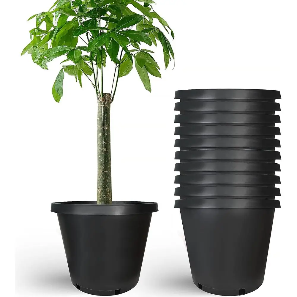 

10 Pack 15 Gallon Black Plastic Nursery Pots with Drainage for Indoor & Outdoor Plants
