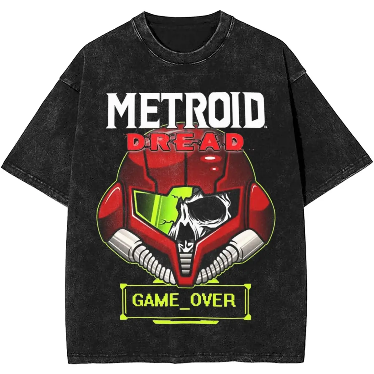 Metroid Dread Samus Scary Graphic T Shirt Hip Hop Washed Cotton Harajuku T-Shirt Vintage Men Women Streetwear Tee Shirt