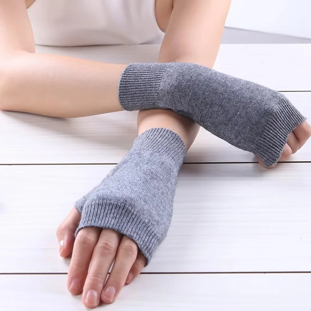 

High Quality Fingerless Cashmere Gloves Warm with Thumb Hole Knitted Wool Gloves Wrist Length Mitten Unisex