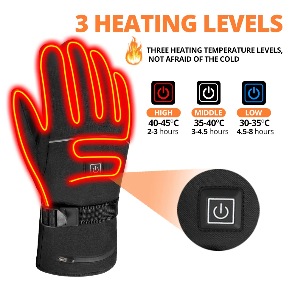 

Electric Heated Gloves 5000mAh Rechargeable Battery Powered With 3 Levels Heat Gloves Winter Outdoors Thermal Skiing Warm Gloves