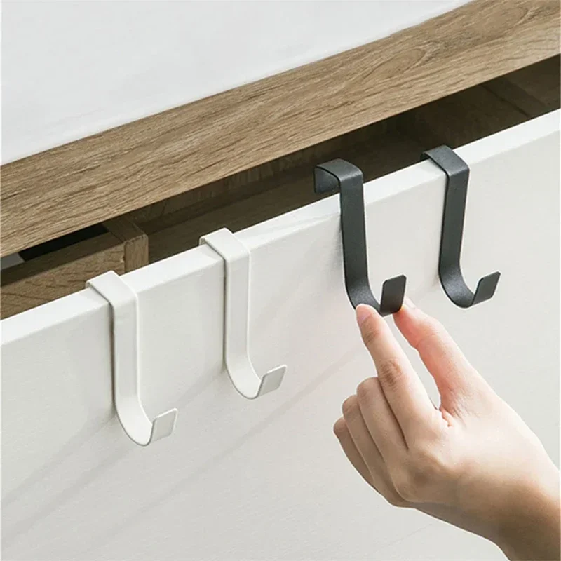 2pcs S-Shaped Metal Hook Cabinet Door Hanging Rack Gadgets Holders Shelves Cabinet Storage Organizer Bathroom Accessories