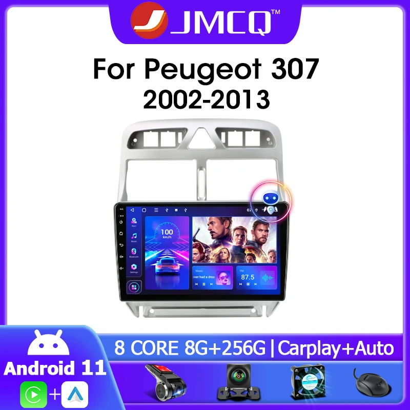 

JMCQ 2 Din Android 11 Car Radio Multimedia Video Player For Peugeot 307 SW 2002-2013 Navigation GPS 4G Carplay Autoradio Stereo