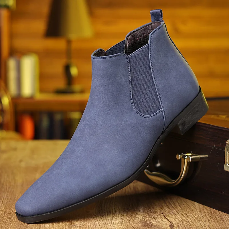 Fashion Britain Autumn Pointed Toe Formal Chelsea Ankle Boots for Men's Trend Brand Designer New High Tops Shoes Zapatos Hombre