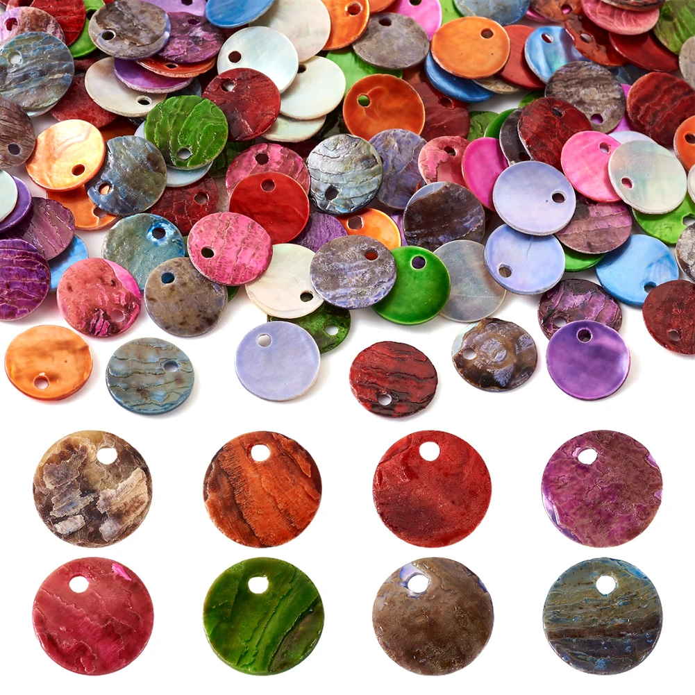 8Colors Natural Akoya Shell Pendants Mother of Pearl Shell Flat Round Charm for Bracelet DIY Jewelry Handmade Making Accessories