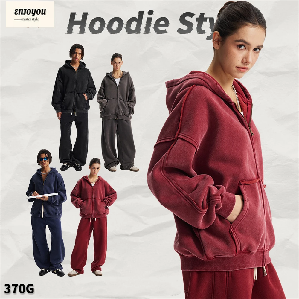 

ENJOYOU винтажная мужская флисовая толстовка на молнии в стиле батик унисекс, зимнее теплое потертое пальто с капюшоном, пуловеры, брендовая одежда HY114