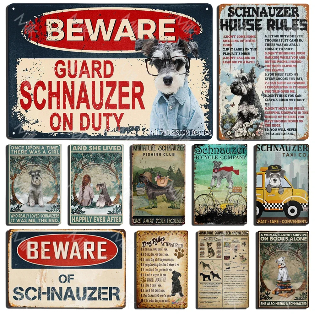 Schnauzer Dog Metal Sign Dachshund Coffee Metal Plate Vintage Style Wall Stickers Metal Poster Cartoon Sweet Home Outdoor Decor