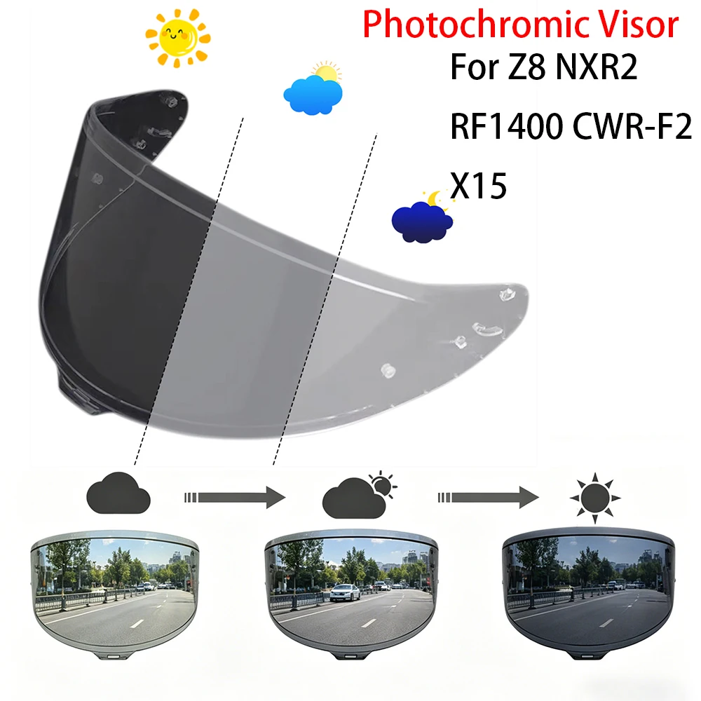 Photochromatisches Helmvisier, Anti-UV-PC-Visier, chromatische Rauchglas-Ersatzvisier für Shoei Z8 NXR2 RF1400 CWR-F2 X15