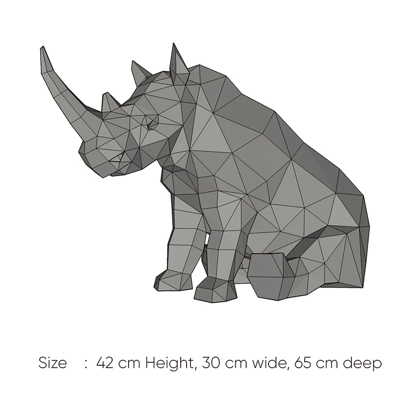 65cm Rhino Paper Model Hallway Ornament 3D Handmade Low Poly Puzzles Papercraft Model Kit DIY Porch Decor Creative Origami Toys