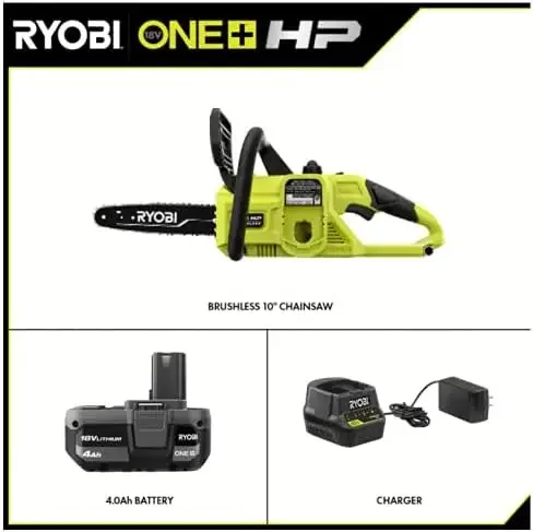 18V Brushless Lithium-Ion Electric Cordless Battery Chainsaw - 4.0 Ah Battery and Charger Included