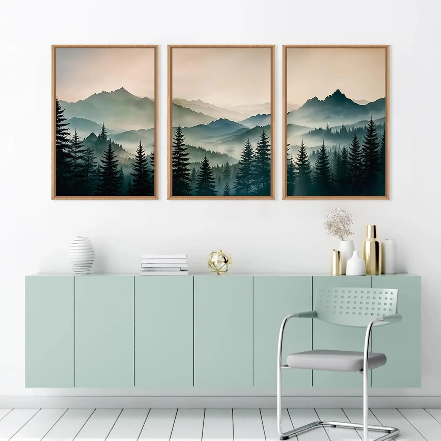 

3pcs/Set Modern Bohemian Misty Forest Pine Trees Natural Mountain Landscape Canvas Poster Pictures Living Room Home Decoration