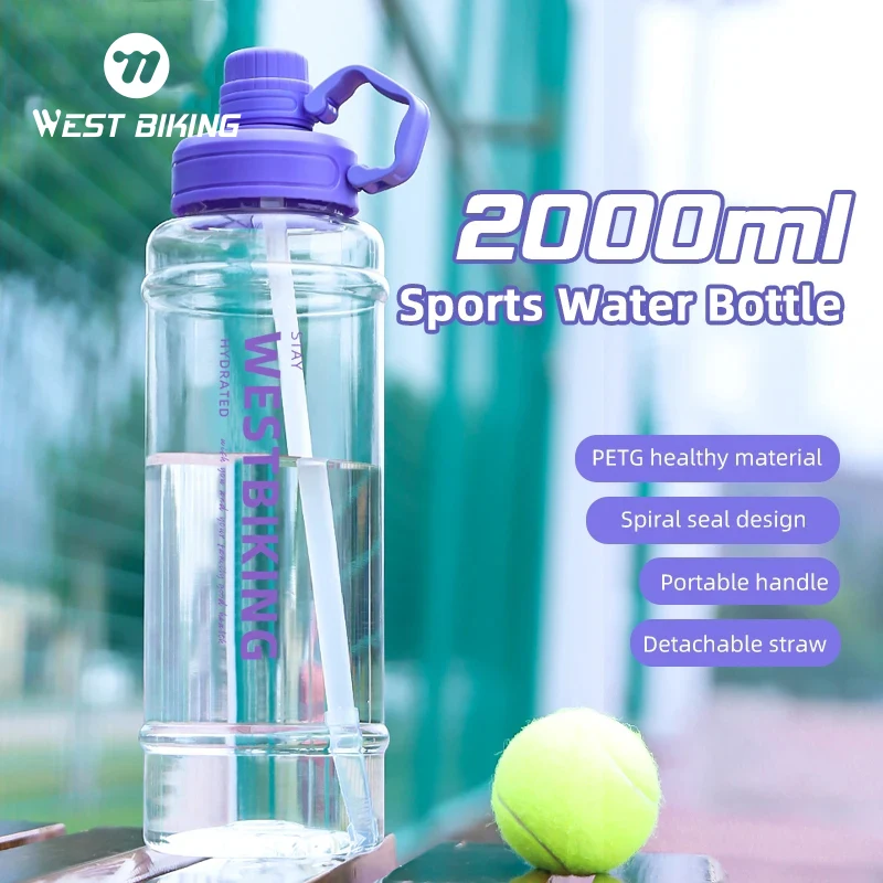 2 Liter Sports Water Bottle With Straw Men Women Fitness Water Bottles Outdoor Cold Water Bottle Durable Portable Eco-Friendly