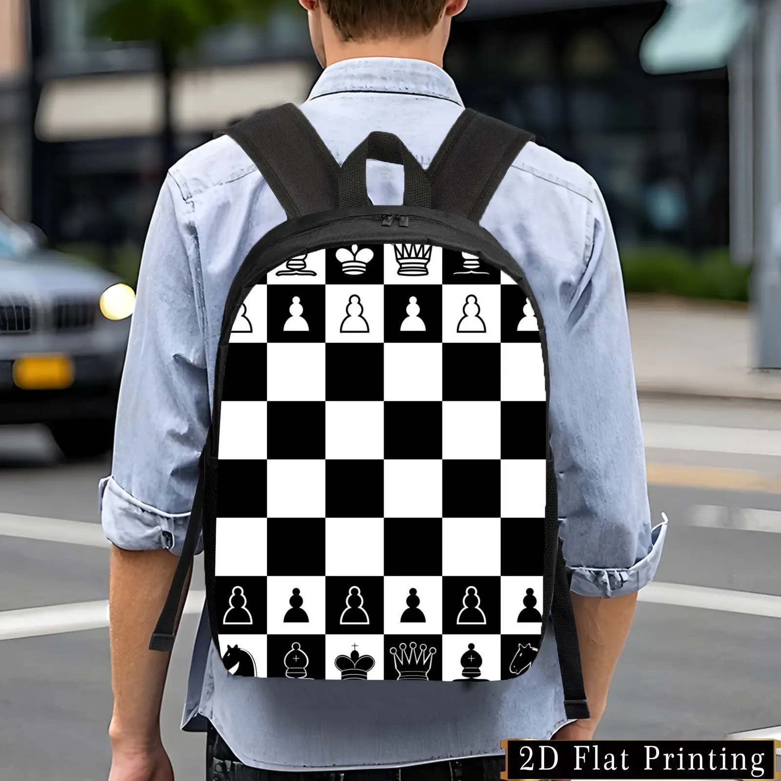 

Stylish checkerboard pattern backpack - Lightweight and large capacity foldable day backpack with adjustable straps