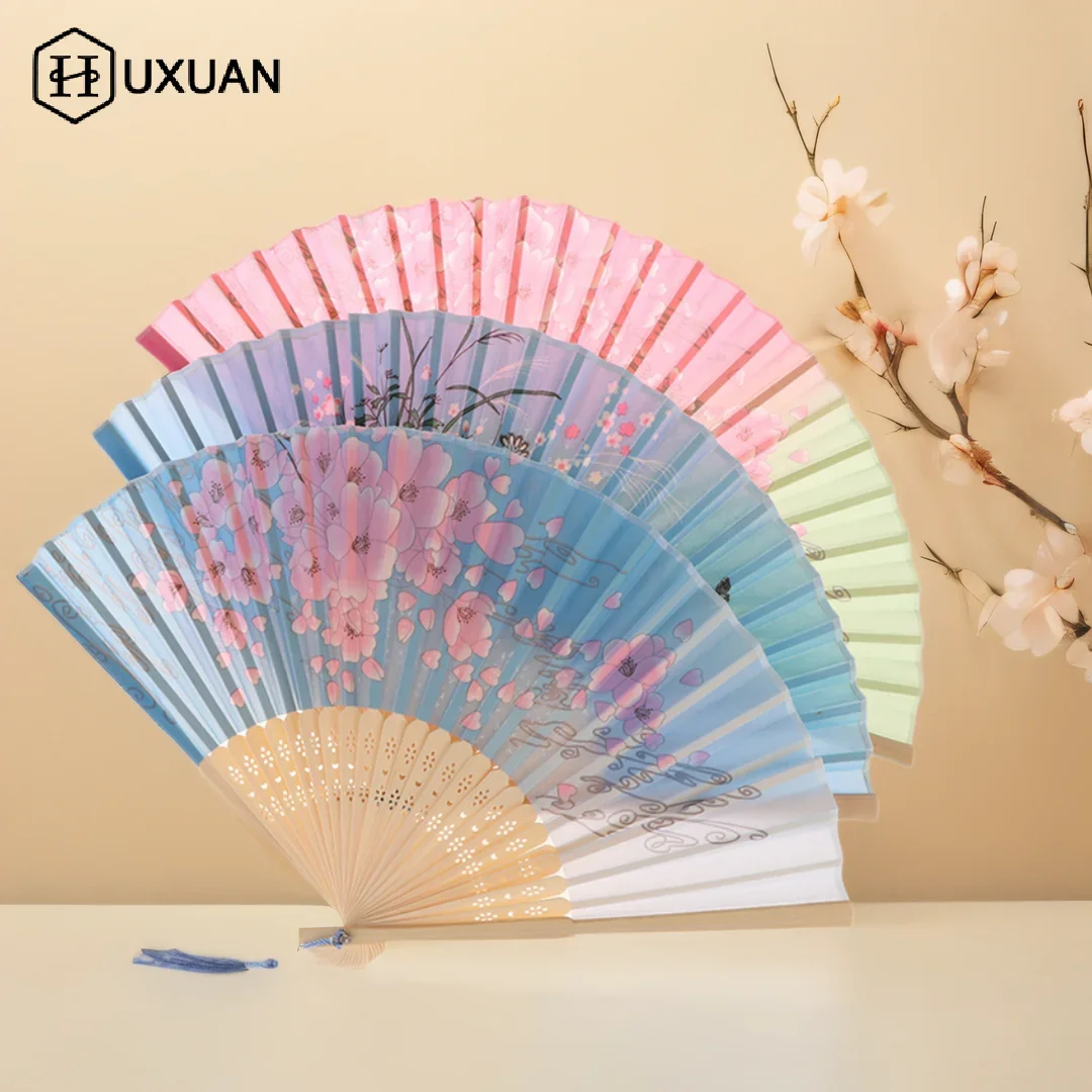 Vintage Style Silk Folding Fan Chinese Japanese Pattern Art Craft Gift Home Decoration Ornaments Dance Hand Fan