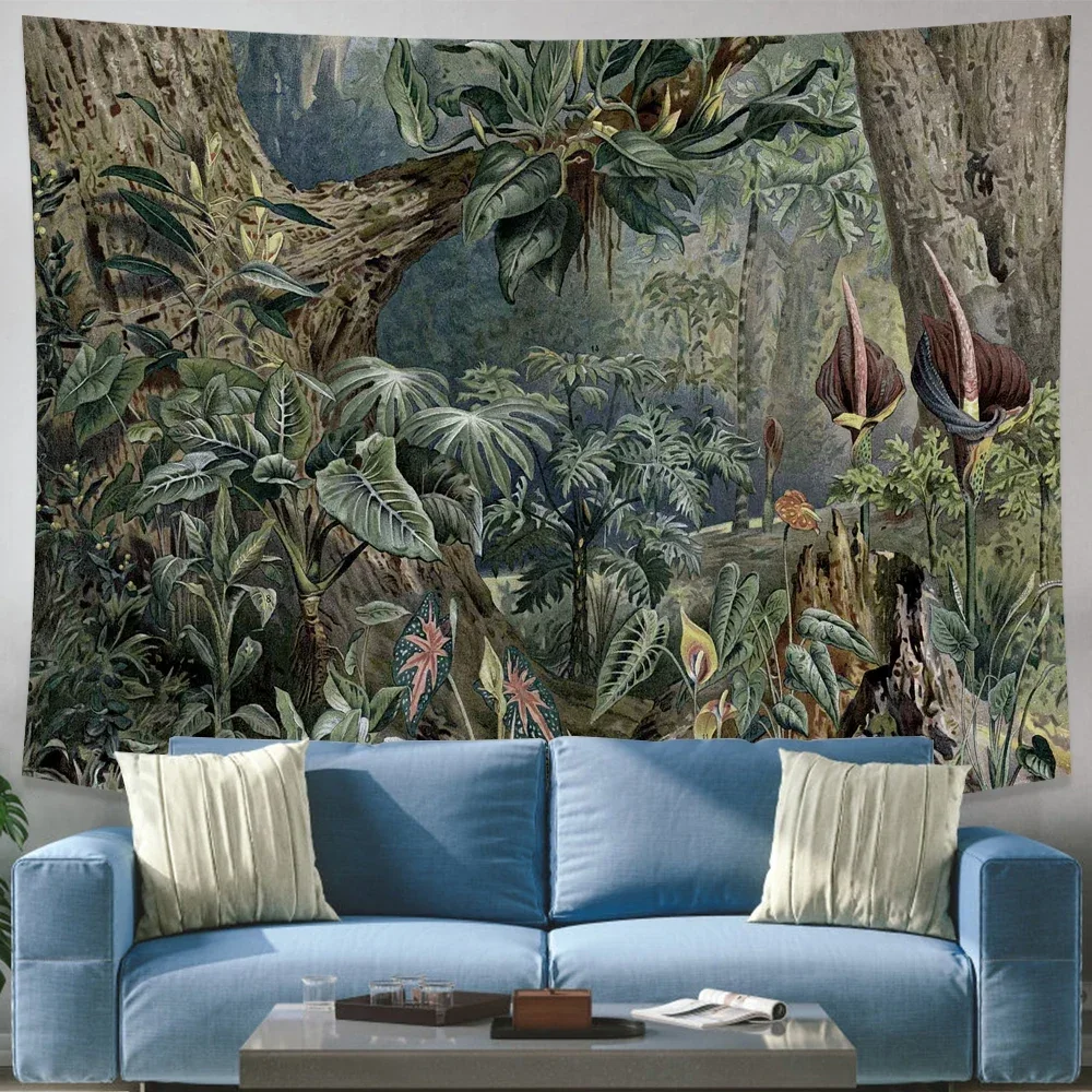 Nature Rainforest green plants banana Tree Printed pattern tapestry wall hanging Home Room bedroom decorative tapestry