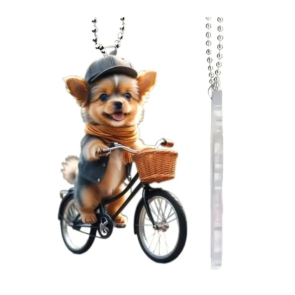 Acrylic Puppy Pendant Lover Gift Puppy Riding Bicycle Christmas Tree Ornaments Double-printed Acrylic Hanging for Home