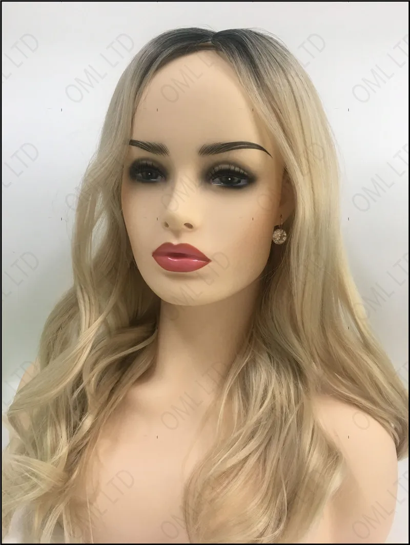 Womens Fashion Long Curly Wave Blonde Synthetic Wigs Natural As Real Looking Dark Roots Cosplay Fancy Dress Party Wigs