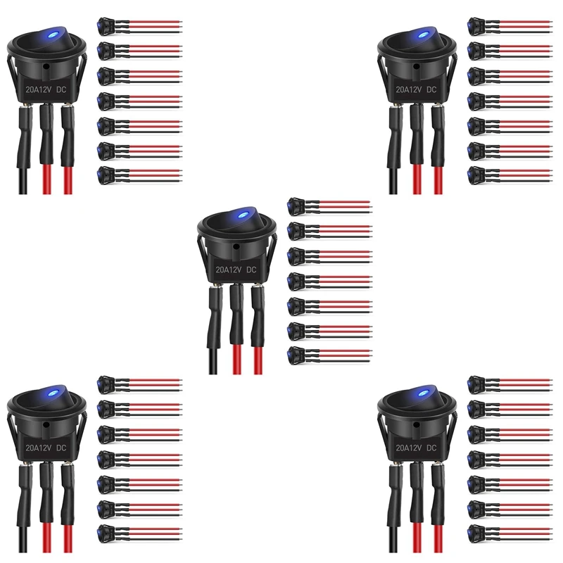 16PCS 12V 20A Round Blue Toggle LED Rocker Switch On-Off Control SPST 3Pins For 12V Car Truck Boat With 24PCS Wires