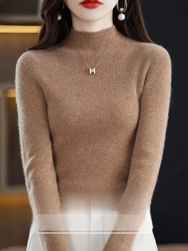 

Camere Knit Slim Fit Base irt Женский свитер с высоким воротником Осень Зима Новый цвет Sle Длинный све