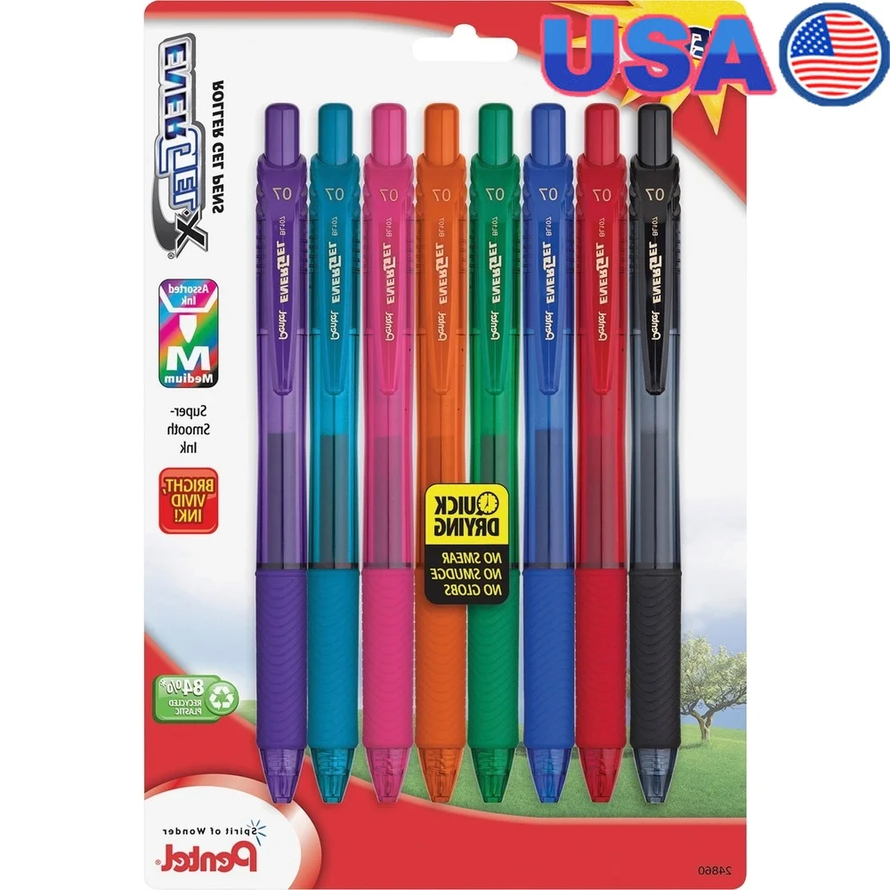 

EnerGel-X Retractable Liquid Gel Pens 0.7mm Pack of 8 Smooth Writing Fast Drying Refillable Latex-Free Grip No Smudge No Smear