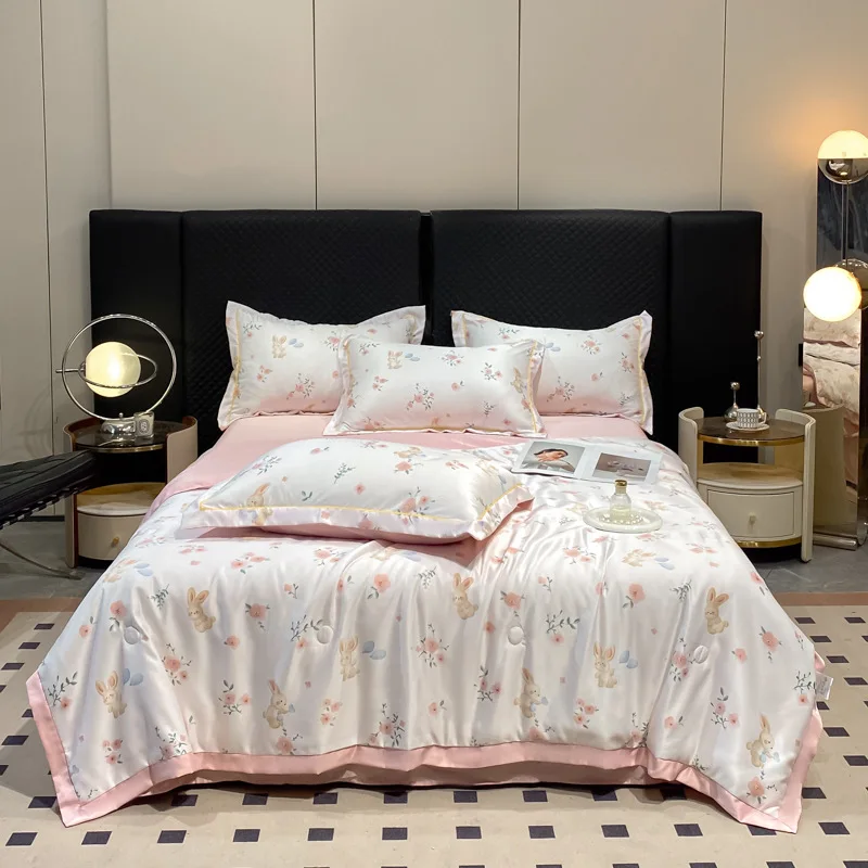 Embroidered Summer Quilt Blanket Cool And Comfortable Single Double Queen Bed Printed Tencel Air Conditioner Quilt
