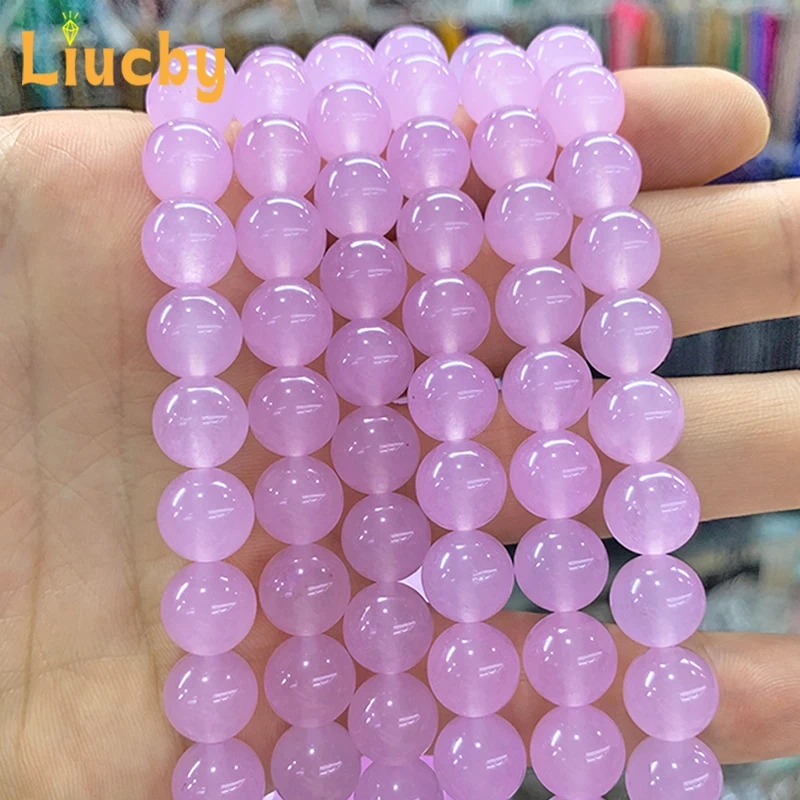 Pierre naturelle, calcédoine violette, Jades, perles lisses pour la fabrication de bijoux, bagues, accessoires de collier, fil de 15 pouces, 4/6/8/10/12/14MM