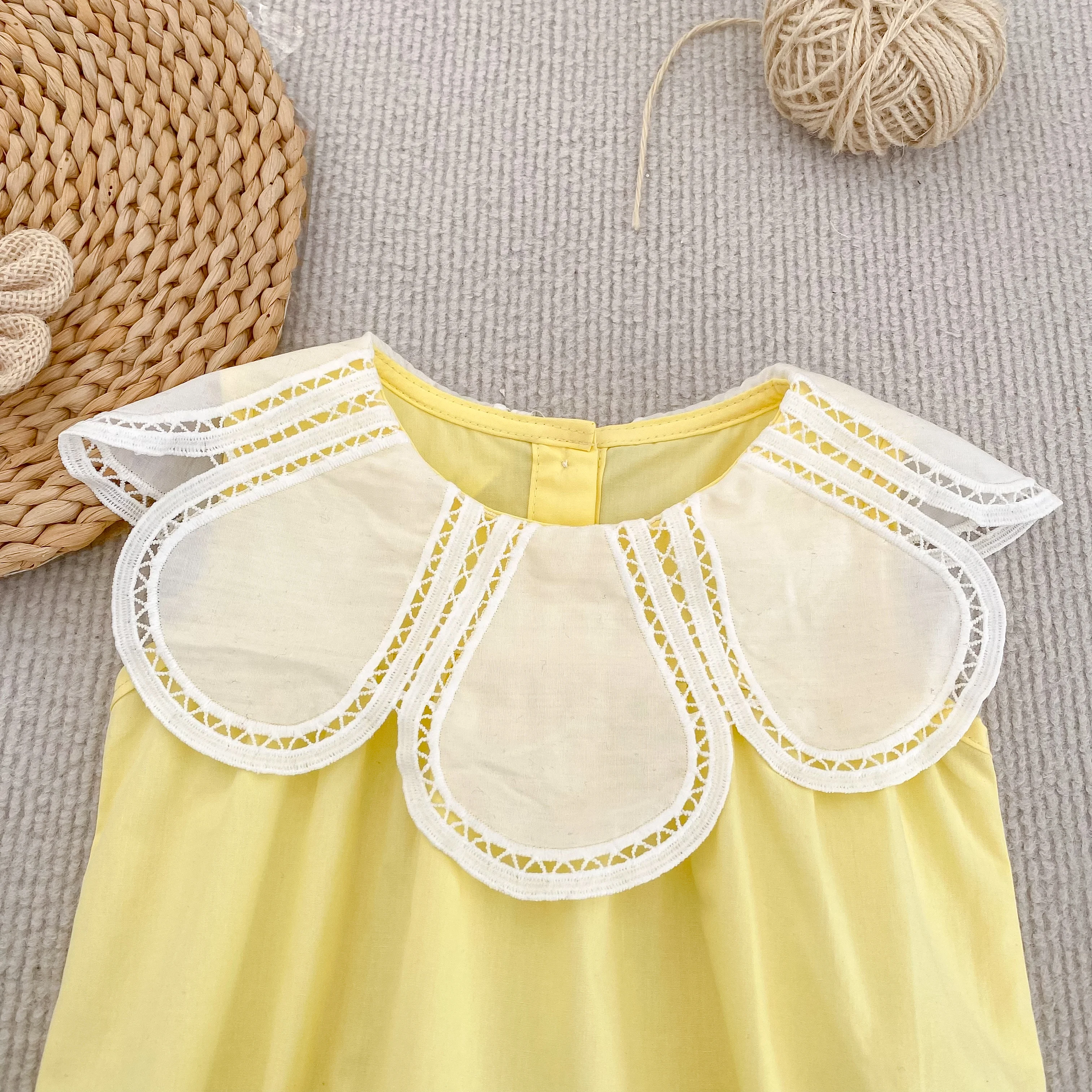 0-24M Baumwolle Sommer Baby Mädchen Kleidung Neugeborenes Baby Mädchen Strampler Ärmelloser Blütenblatt-Kragen Overall – Detail 21