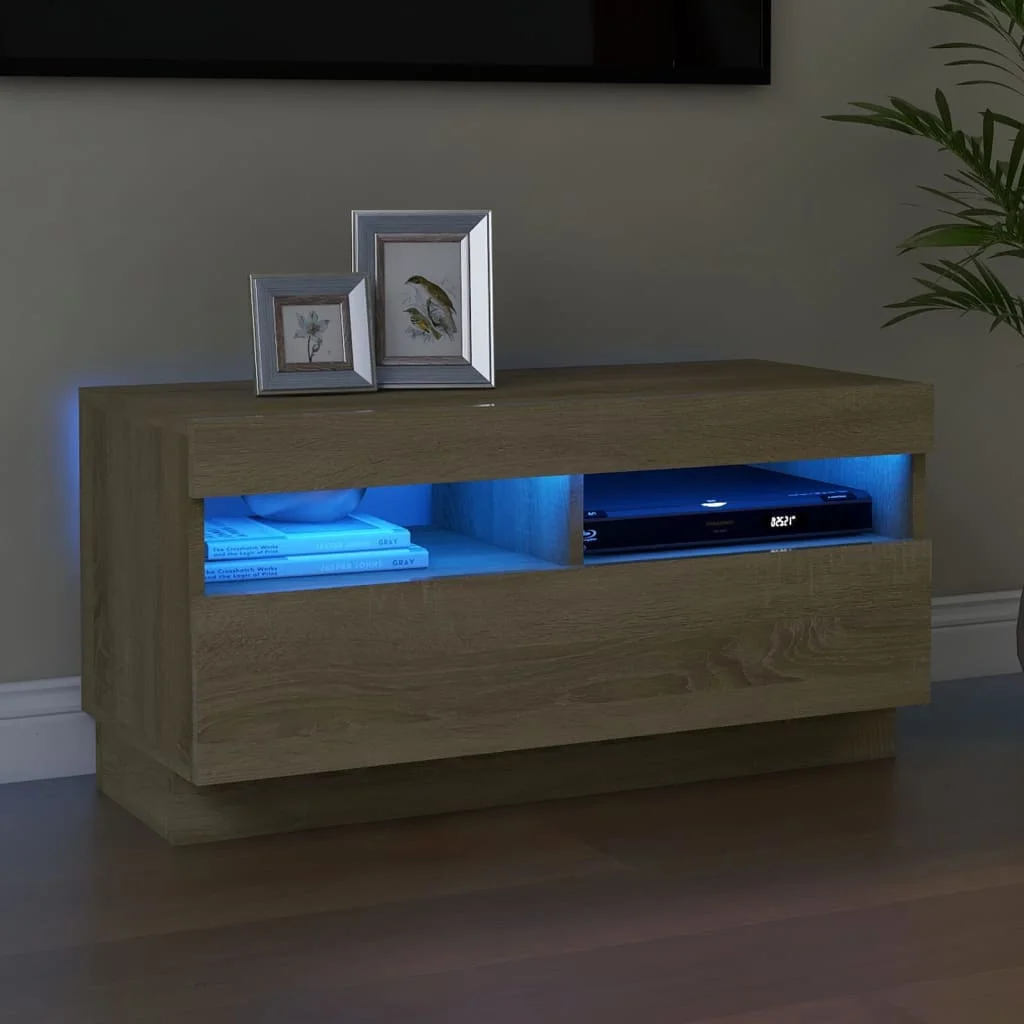 TV cabinet with LED lights sonoma Oak 80x35x40cm