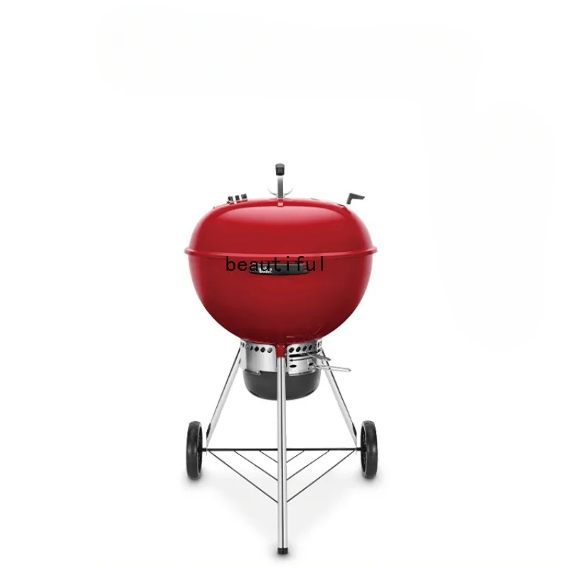 Outdoor Household Barbecue Oven Red round Courtyard Portable