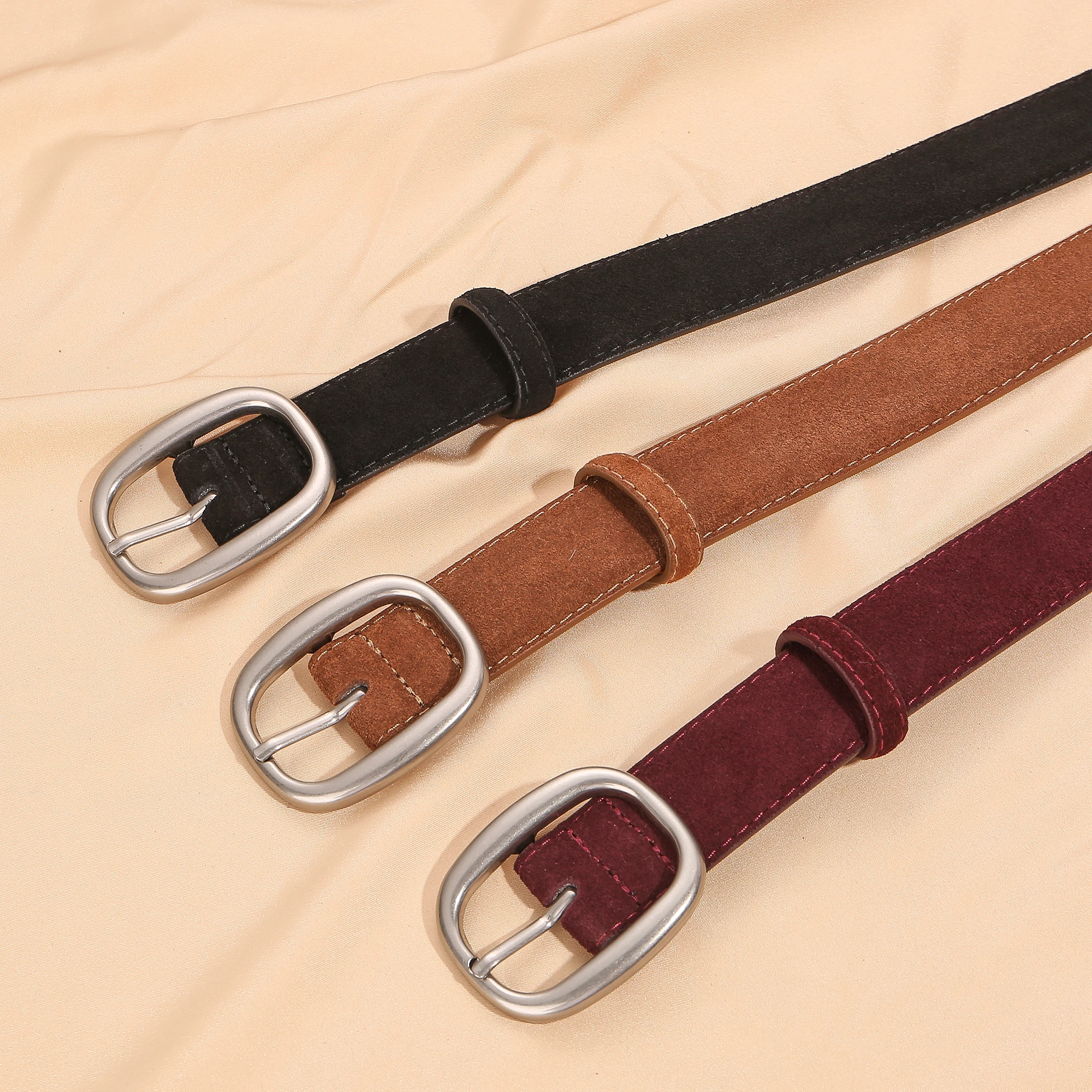 Soft Suede Leather Belts for Women - 2025 Autumn New Color Green/Burgundy/Gray Skinny Waist Belt Classic Jeans Accessories