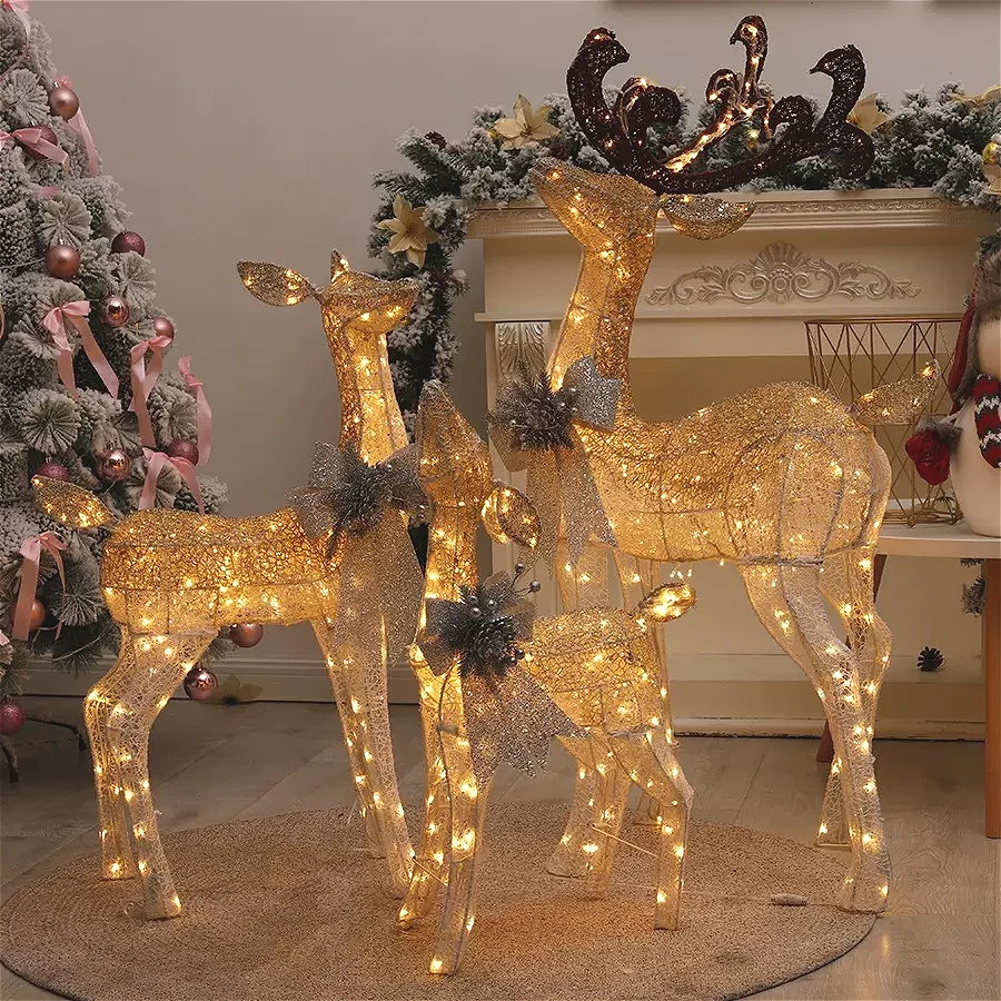 

120 cm Christmas wrought iron deer with LED lights glowing elk statue flash sequins reindeer ornaments home decoration