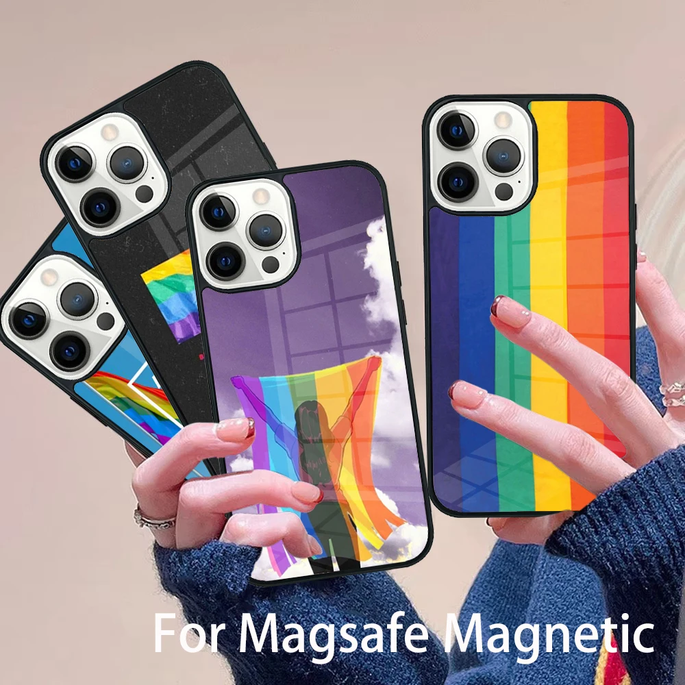

Gay Pride LGBT Rainbow Flag Phone Case Magesafe Magnetic Wireless Charge Cover For IPhone 16 11 12 13 14 15 Pro Max Plus Mini