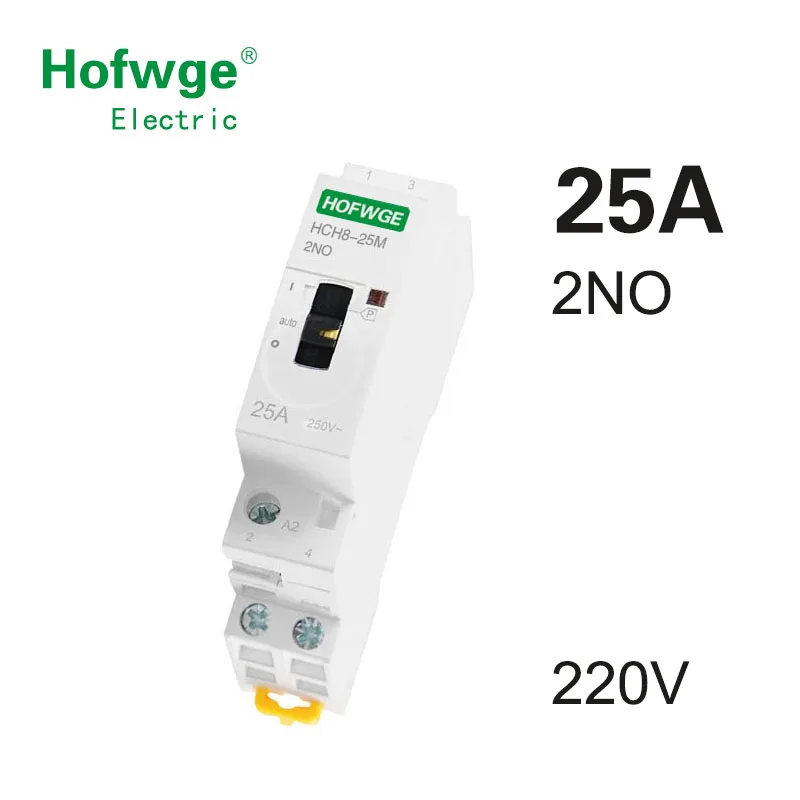 HCH8-25M 2P 25A 220V Din Rail Household AC Modular Contactor With Manual Control Switch 2NO 1NO1NC or 2NC