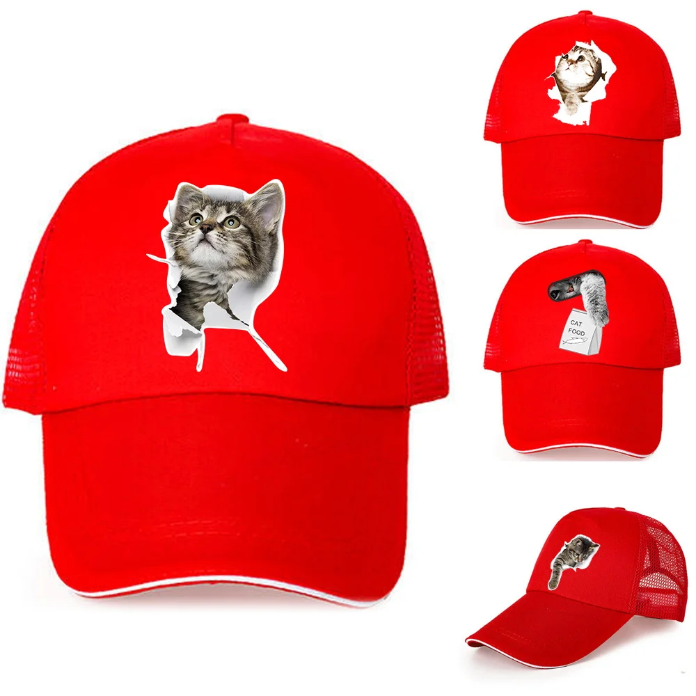 

Summer Breathable Mesh Cap Fashion All-match Baseball Cap for Men Outdoor Sunshade Sun Hat Cute Cat Print Trucker Red Visors Cap