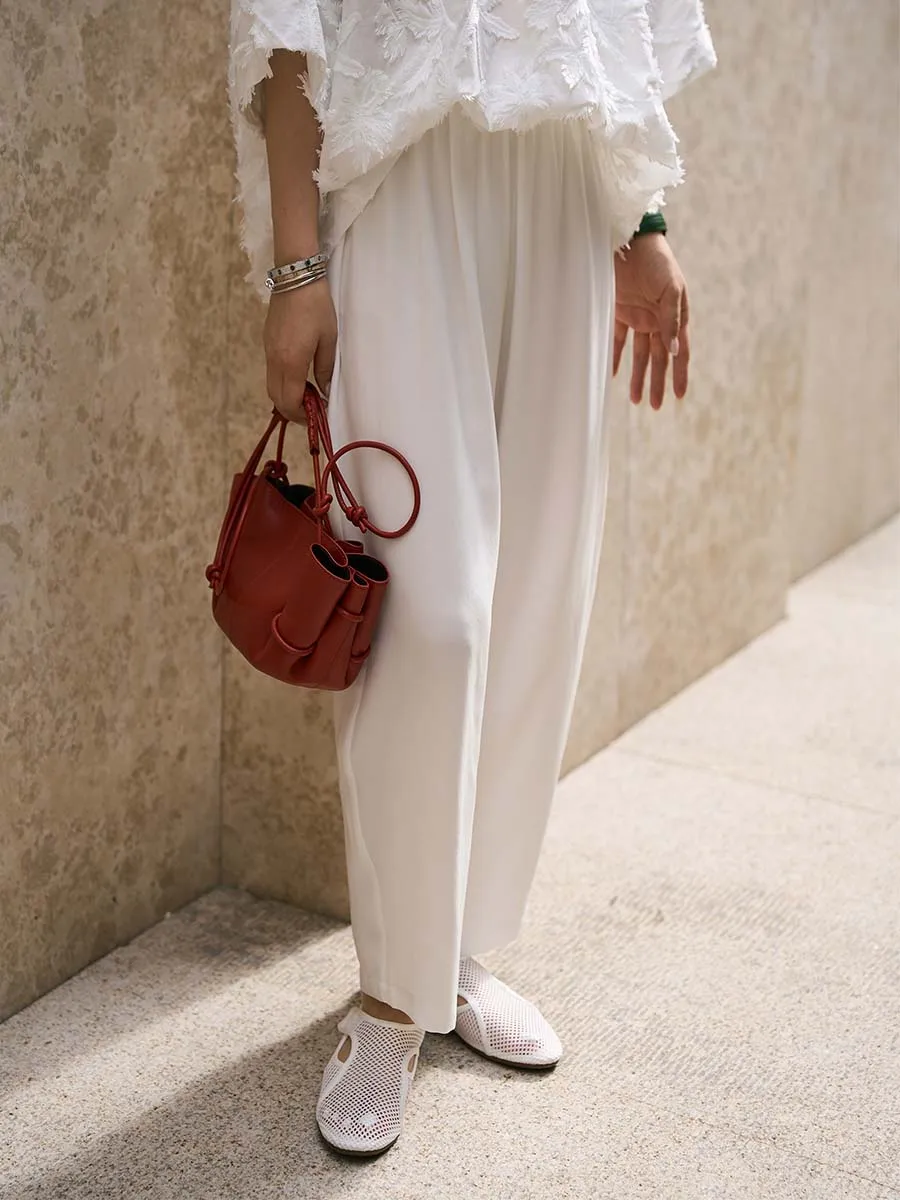 

TOFOD High Waist Casual Pants Silk Blend Asymmetrical Hem Drapey Comfortable All-Match Tee-acetate Women's Faion