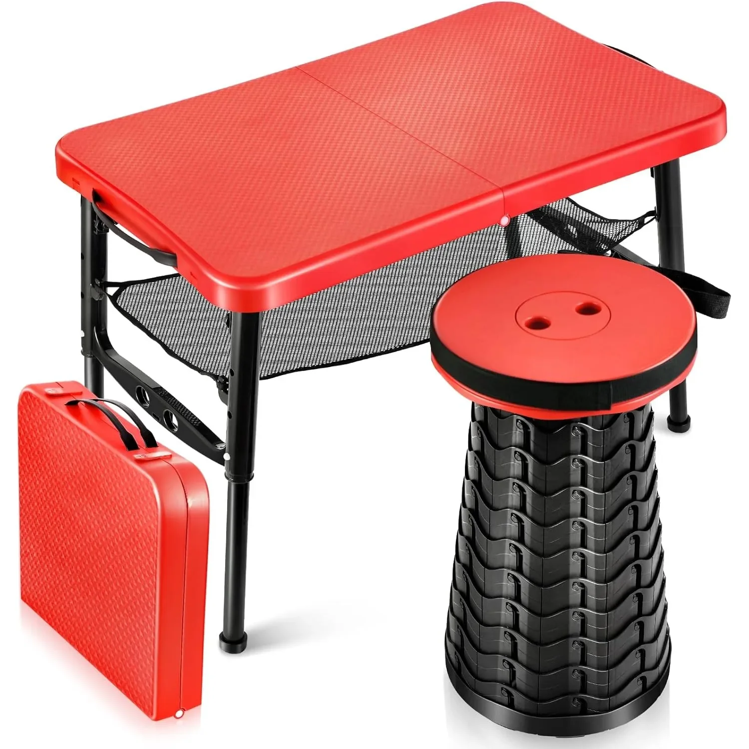 

Retractable Folding Table & Stool Set Portable Camping Foldable Table with Adjustable Stool for Outdoor Picnic Laptop Bed Desk