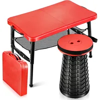 Retractable Folding Table & Stool Set Portable Camping Foldable Table with Adjustable Stool for Outdoor Picnic Laptop Bed Desk