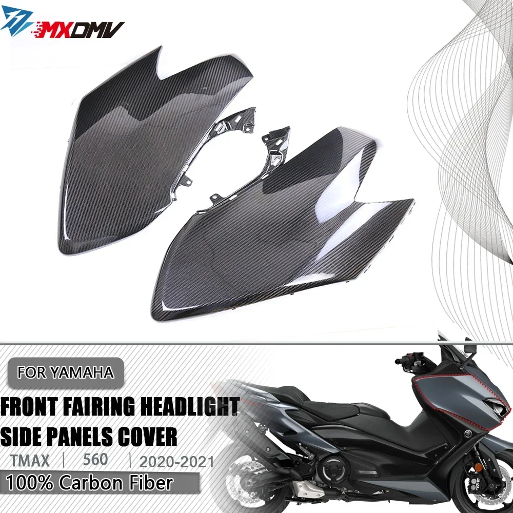 For YAMAHA TMAX 560 TMAX560 2019 2020 2021 Real Carbon Fiber Front Fairing Headlight Side Panels Cover Motorcycle Spoiler Kits