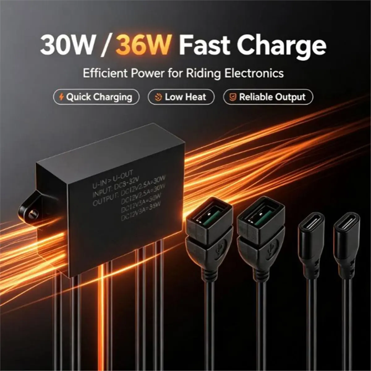 AU47-Dual USB and Type-C Power Supply Module 30W 36W PD Converter for Car Automobiles 8V-32V to 12V